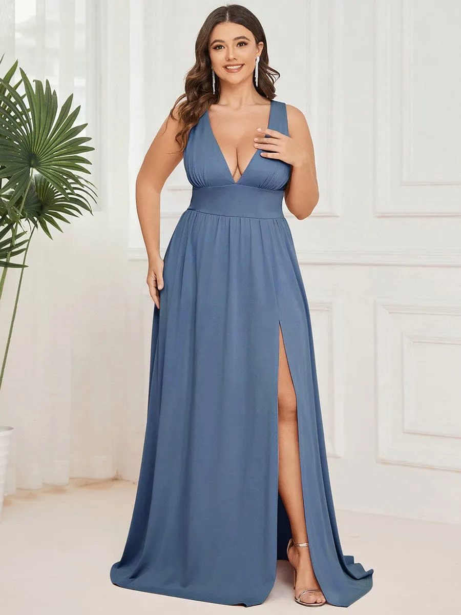 Custom Size Deep V-Neck Empire Waist Sleeveless Simple Evening Dress