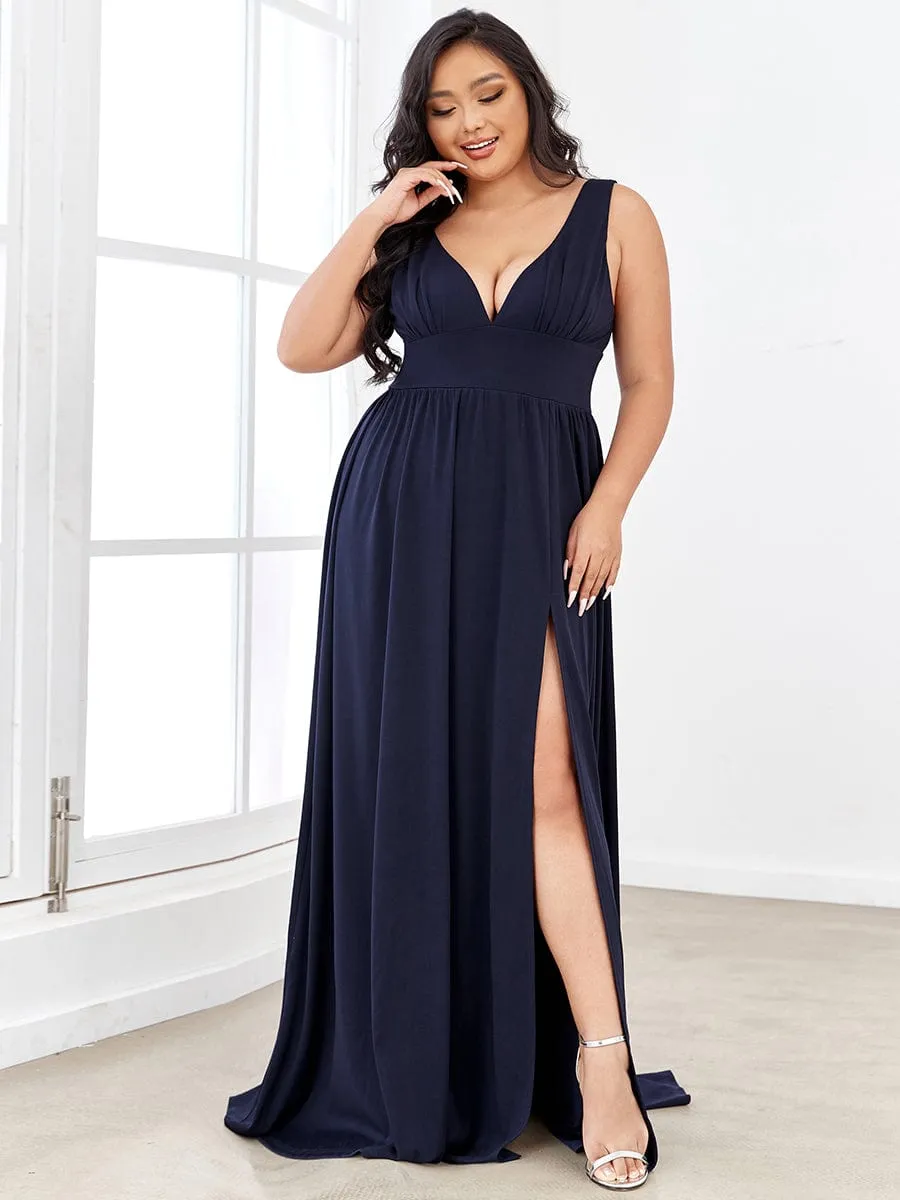 Custom Size Deep V-Neck Empire Waist Sleeveless Simple Evening Dress