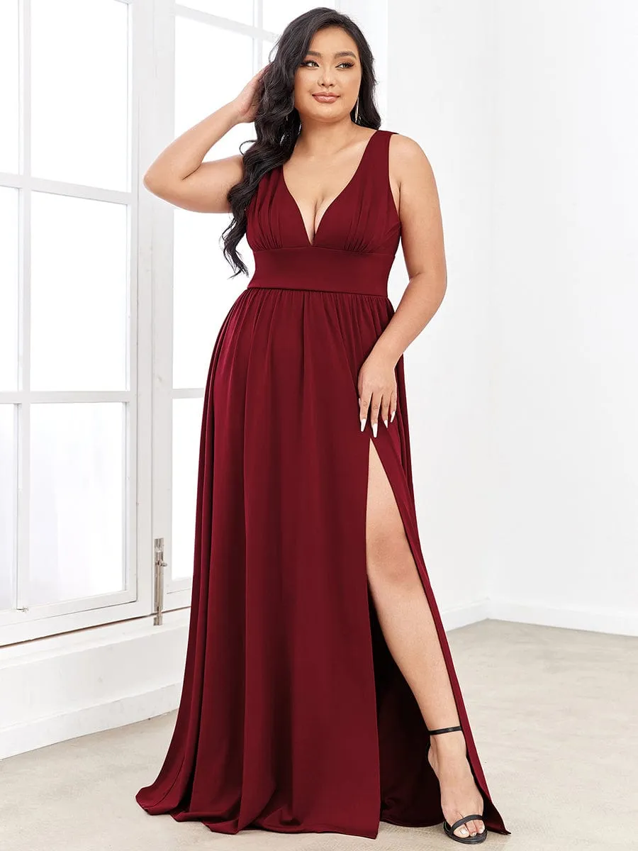 Custom Size Deep V-Neck Empire Waist Sleeveless Simple Evening Dress