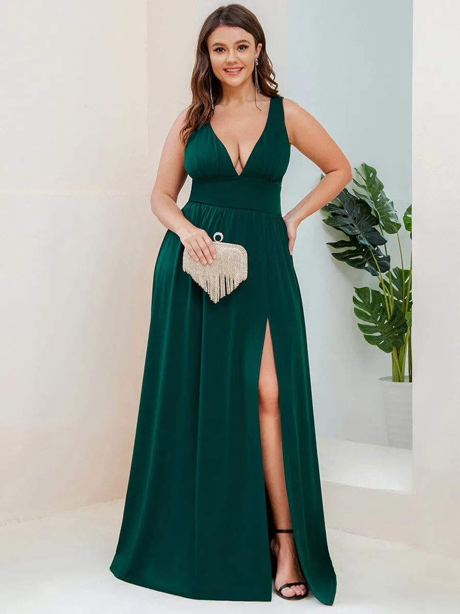 Custom Size Deep V-Neck Empire Waist Sleeveless Simple Evening Dress