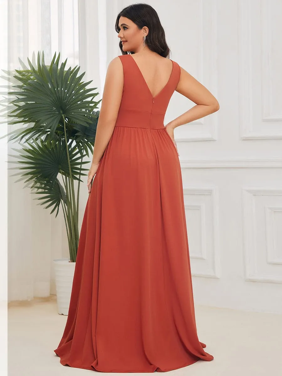 Custom Size Deep V-Neck Empire Waist Sleeveless Simple Evening Dress