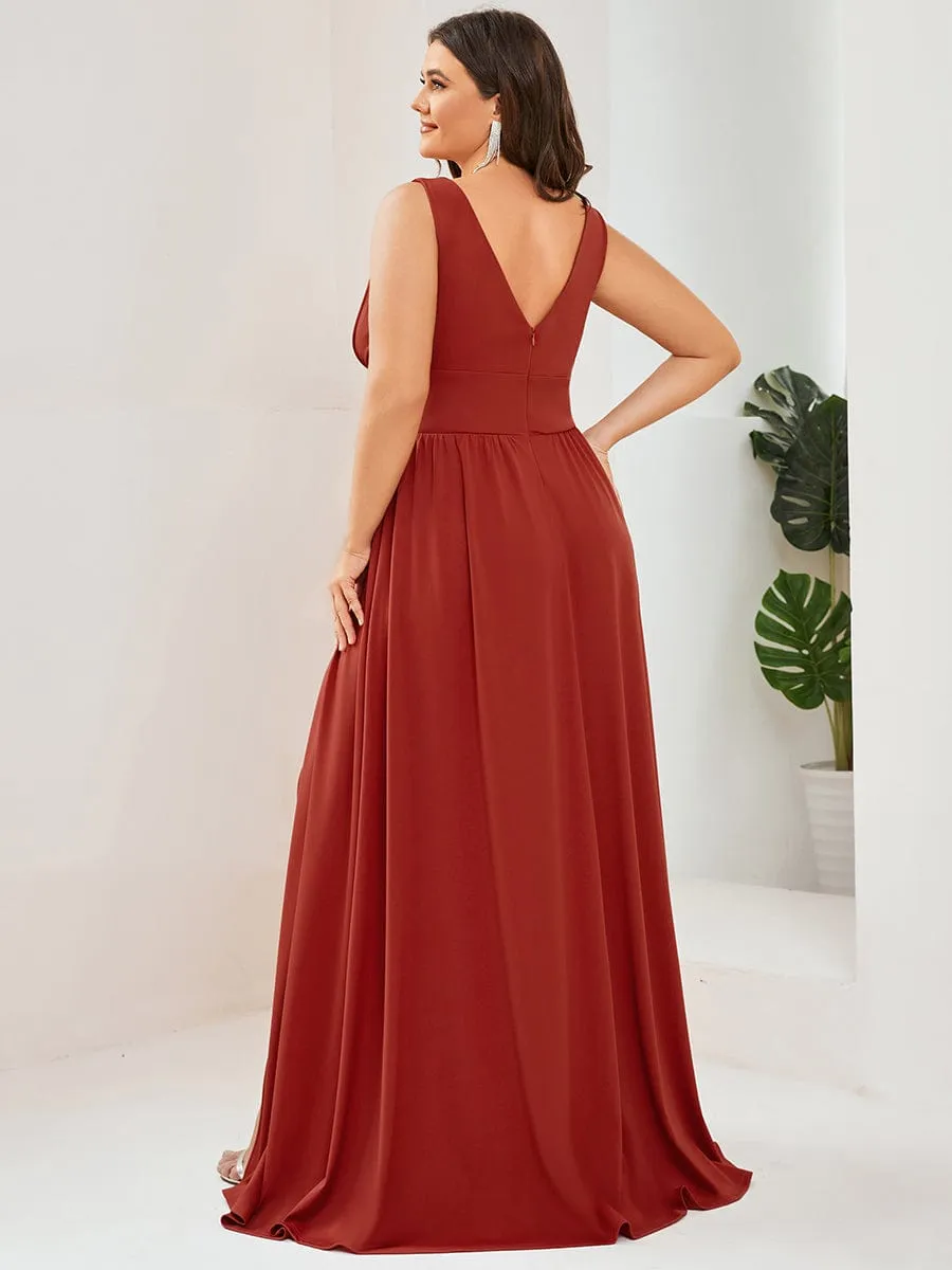 Custom Size Deep V-Neck Empire Waist Sleeveless Simple Evening Dress