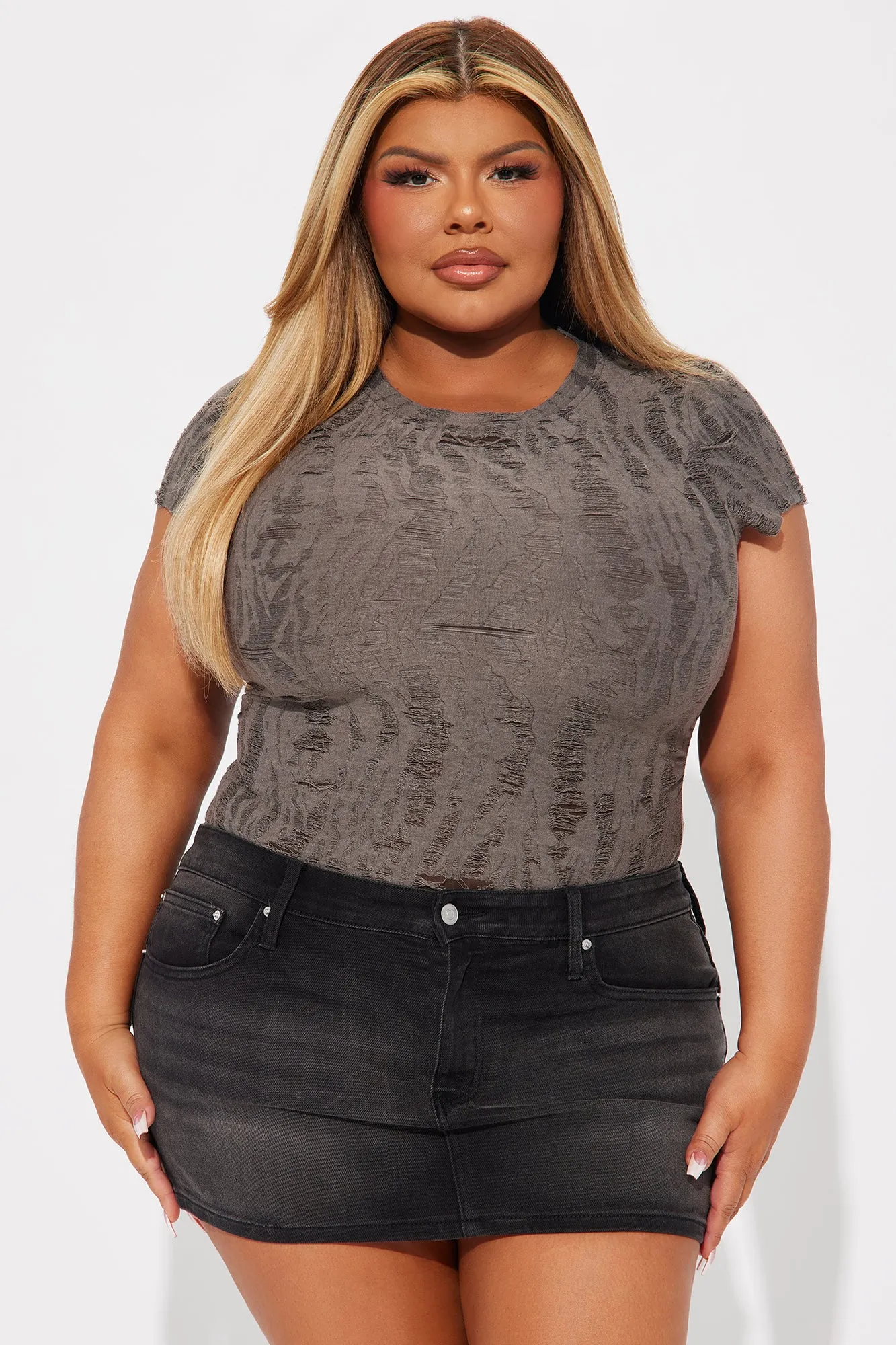 Demi Distressed Bodysuit - Charcoal