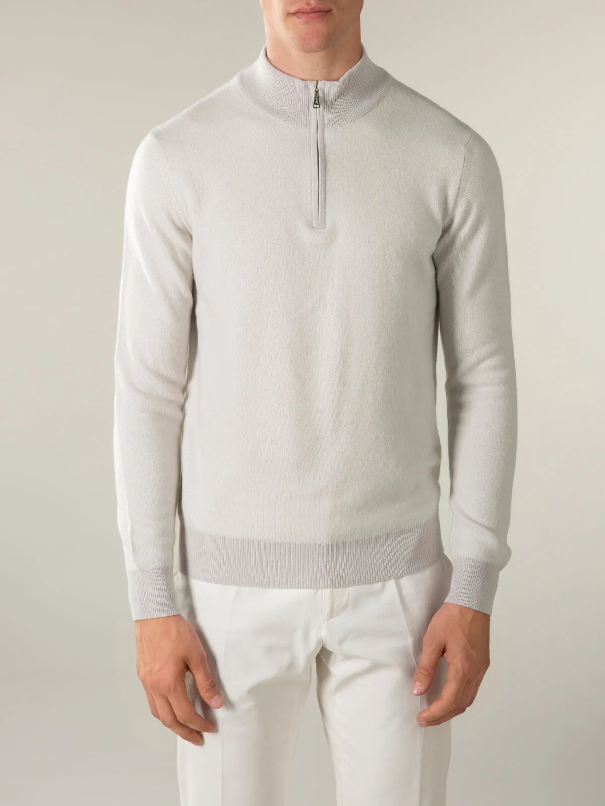 Ecru Jacquard Zipper Sweater