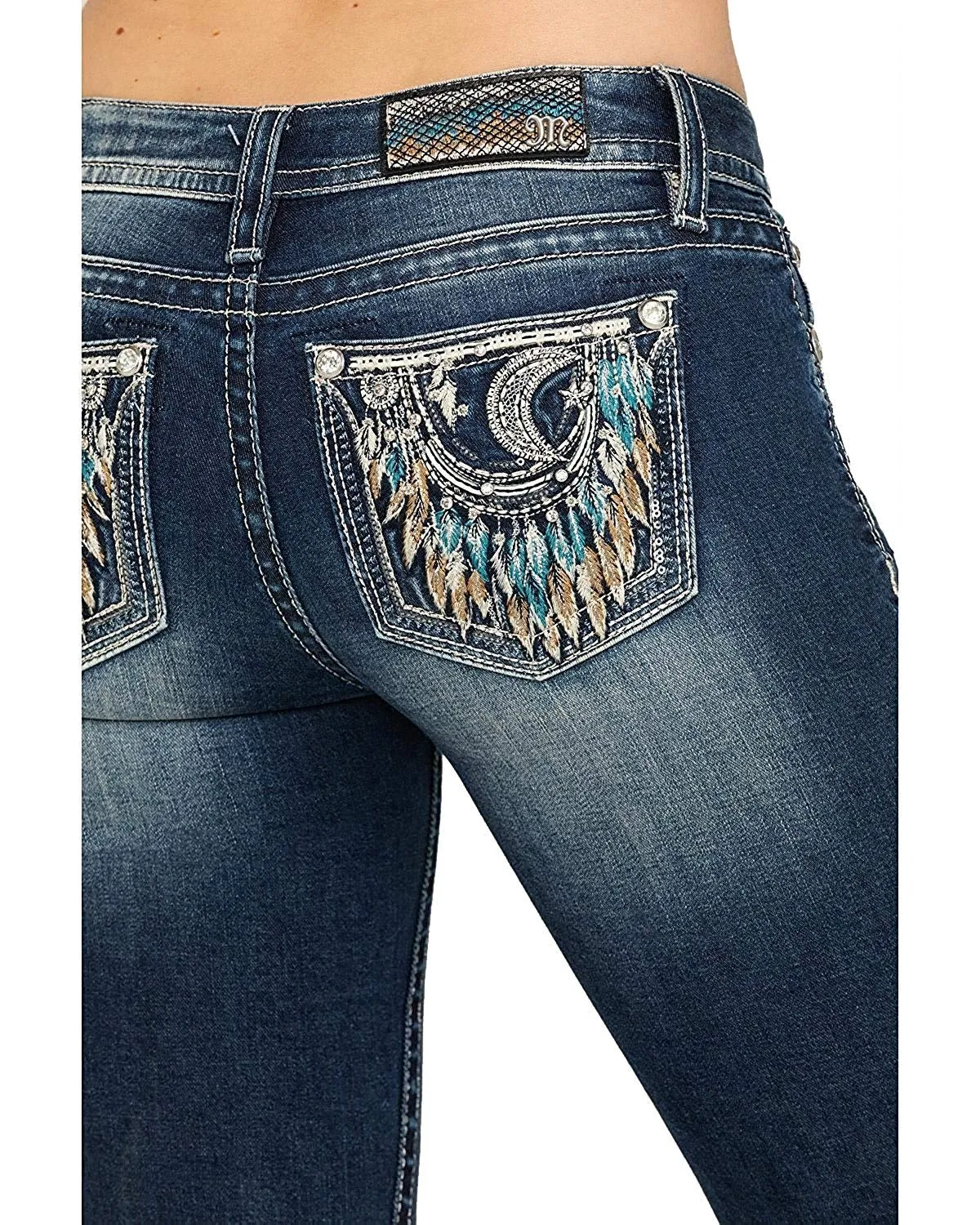 Embellished Crescent Moon Dream Catcher Bootcut Jeans