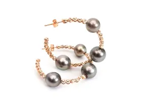 Faceted Gold Ball with Tahitian Pearls Hoops