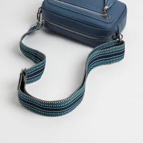 Florence Crossbody Bag in Denim Blue with Blue Aztec Strap