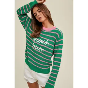 GREEN AND PINK STRIPED "BEACH BUM" LIGHTWEIGHT SWEATER