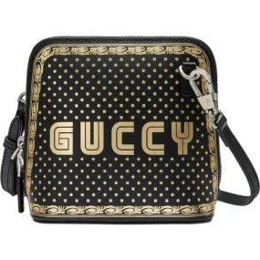 Gucci Logo Moon & Stars Black Leather Cross Body Bag