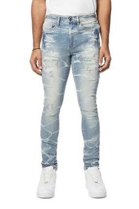 Gun Shot Effect & Lightning Washed Super Skinny Denim Jeans - Clyde Blue