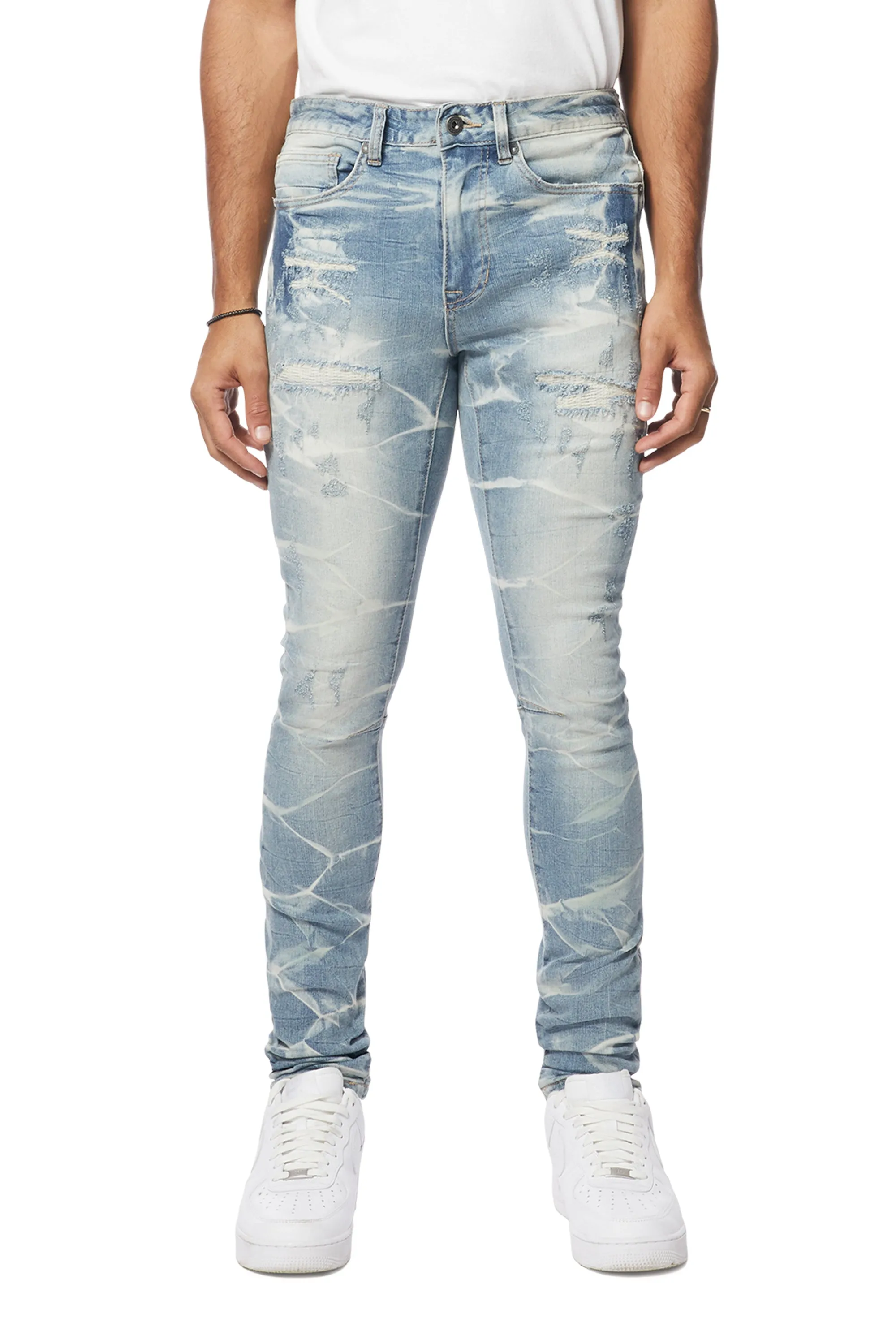 Gun Shot Effect & Lightning Washed Super Skinny Denim Jeans - Clyde Blue