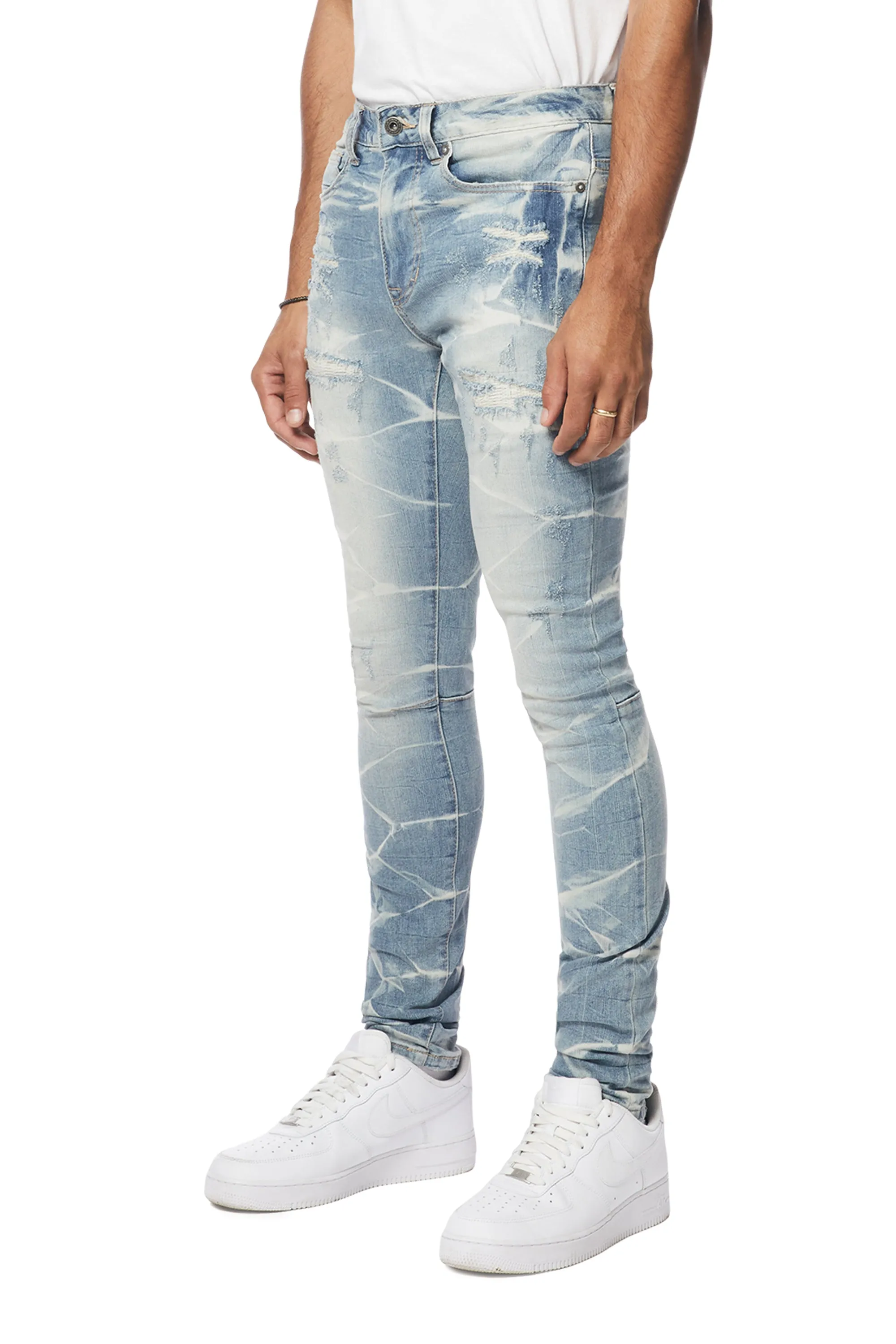 Gun Shot Effect & Lightning Washed Super Skinny Denim Jeans - Clyde Blue