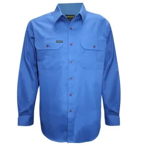 Hard Slog Mens Half Button Workshirt - Bright Blue