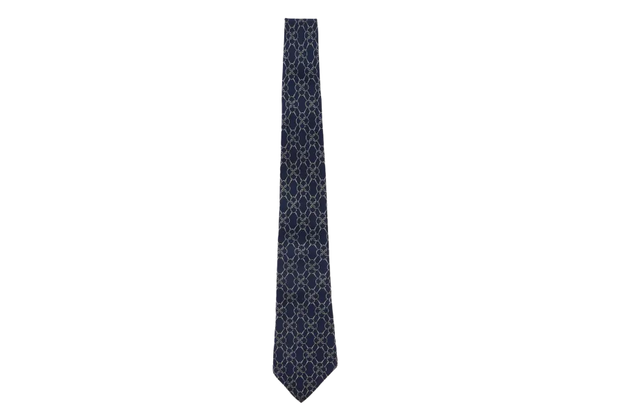 HERMES DARK BLUE CHAIN LOCK PRINTS SILK TIE