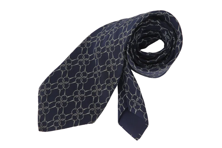 HERMES DARK BLUE CHAIN LOCK PRINTS SILK TIE