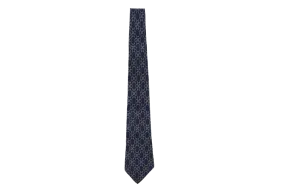 HERMES DARK BLUE CHAIN LOCK PRINTS SILK TIE