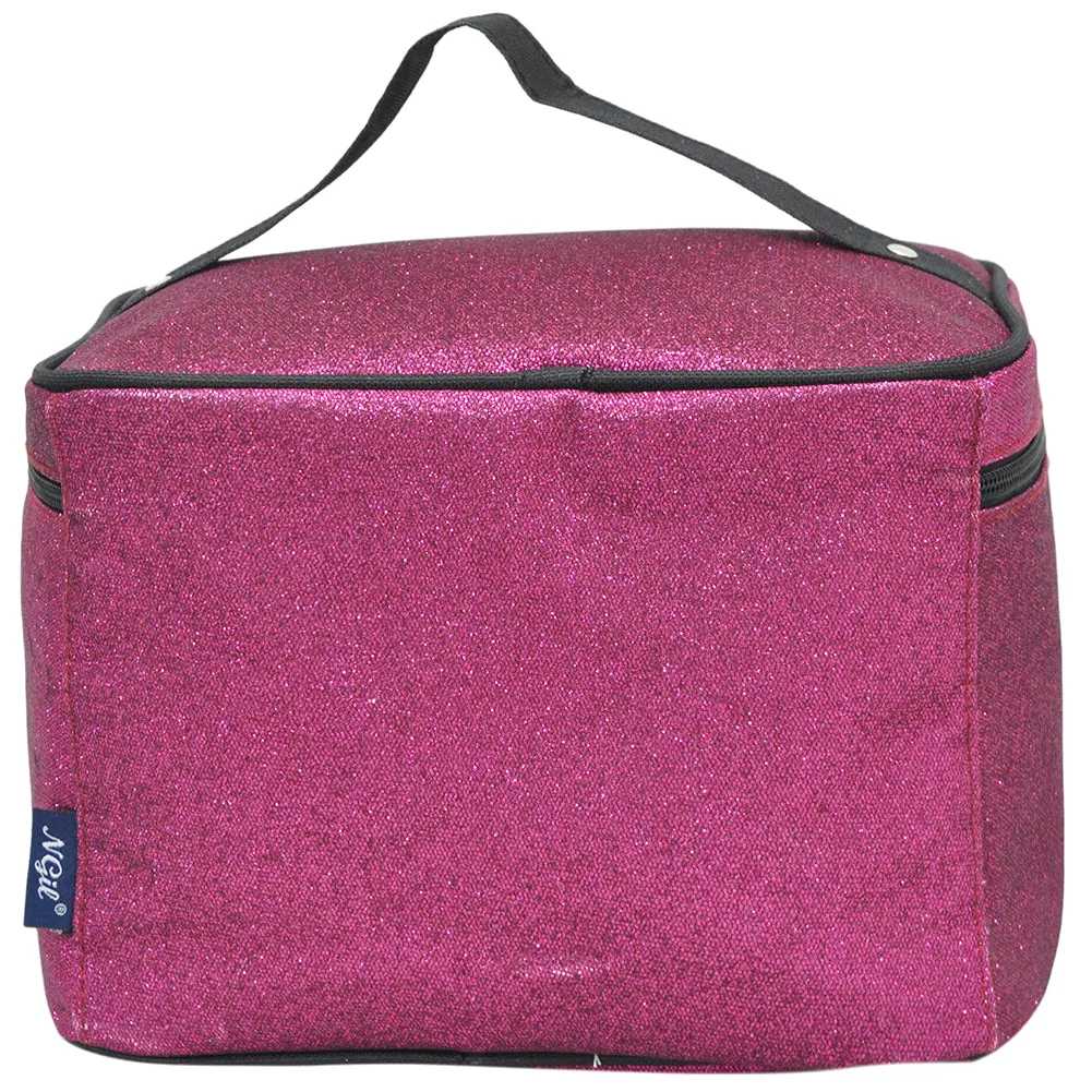 Hot Pink Glitter NGIL Large Top Handle Cosmetic Case