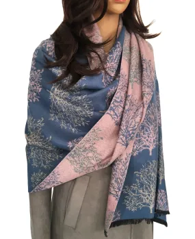 LARGE THICK BLUE BLUSH TREE REVERSIBLE WINTER SHAWL BLANKET SCARF