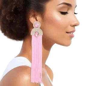 Long Tassel Earrings - Pink