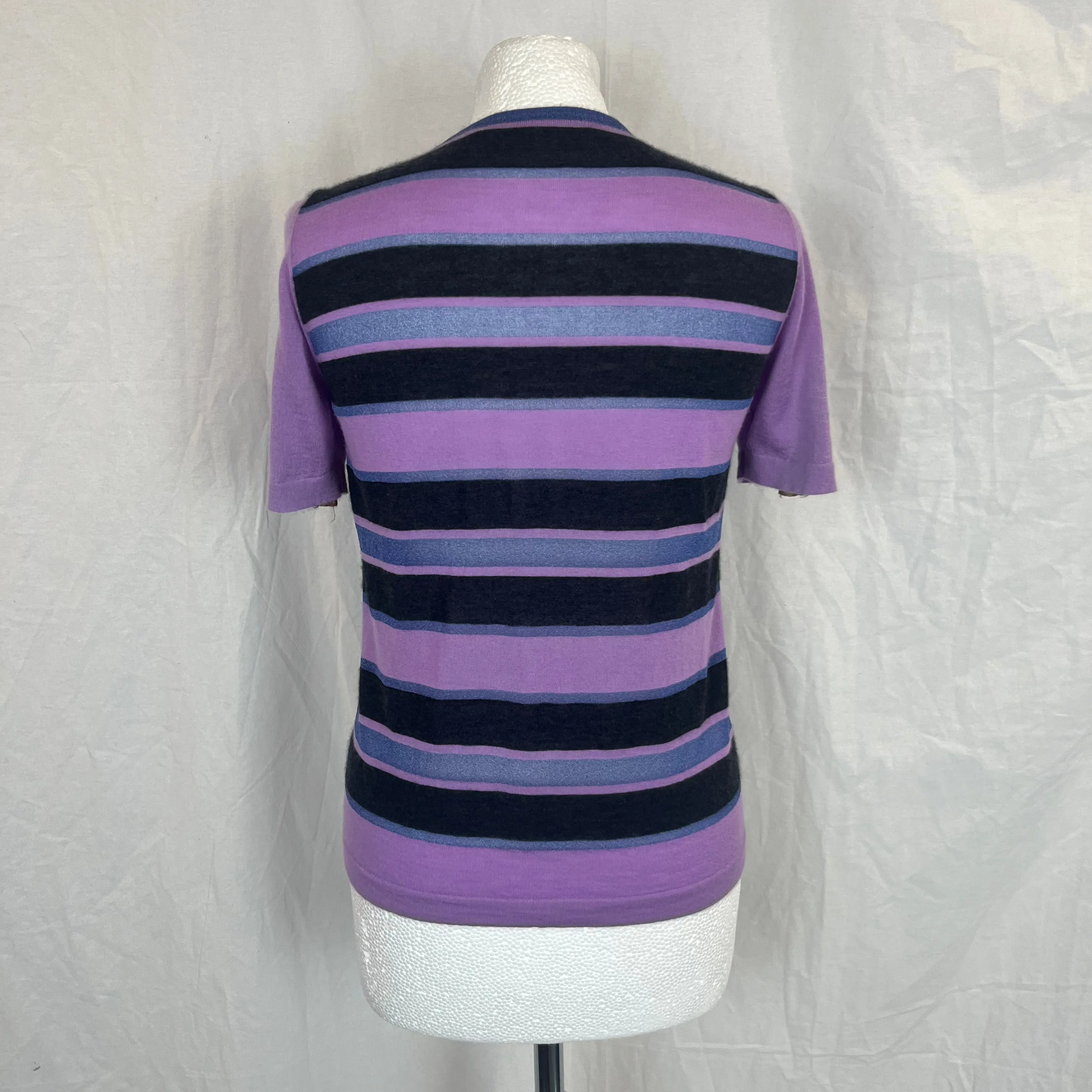 Marni Lilac & Charcoal Stripe Fine Cashmere Knit Cardigan S