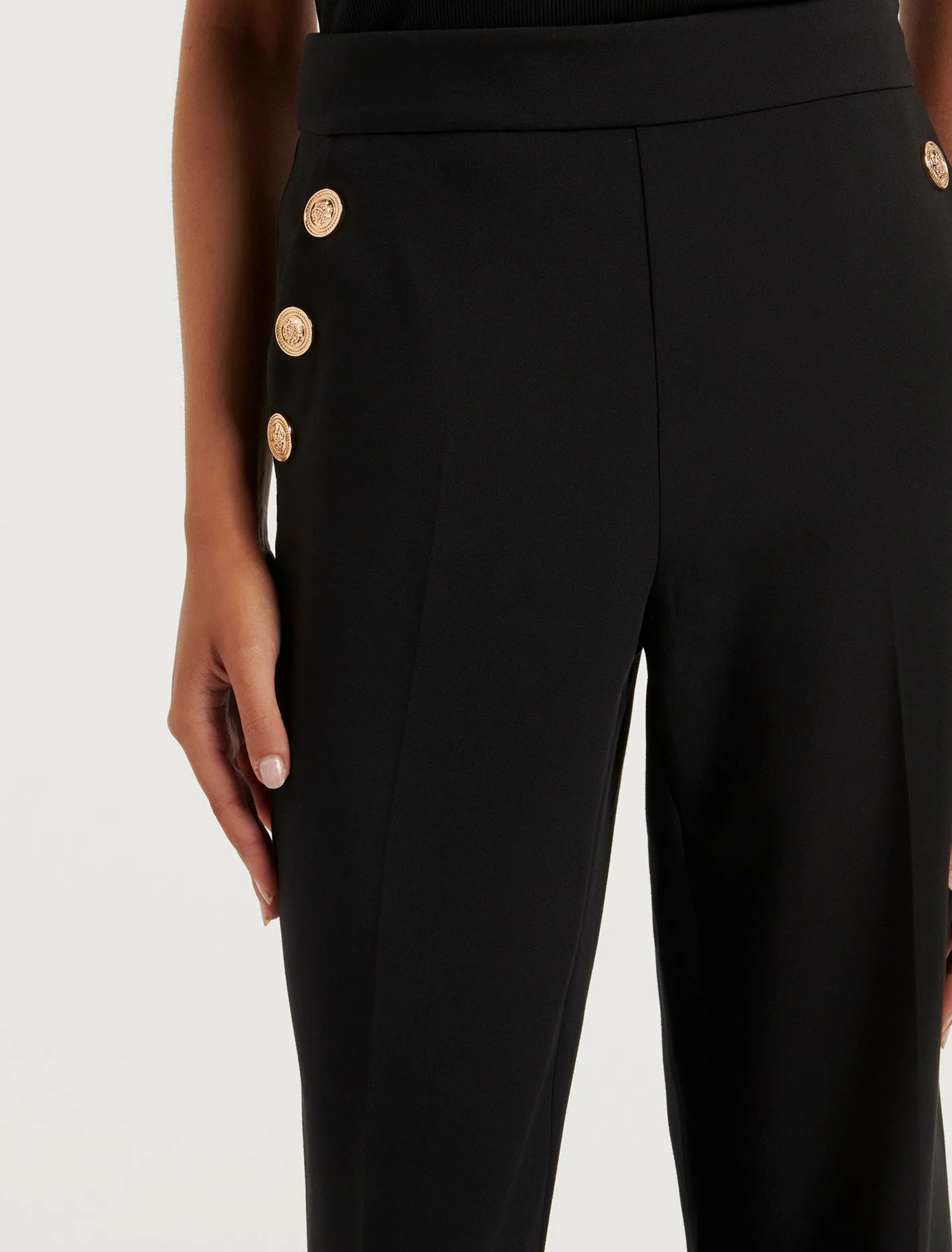 Megan Petite Button Wide Leg Pants