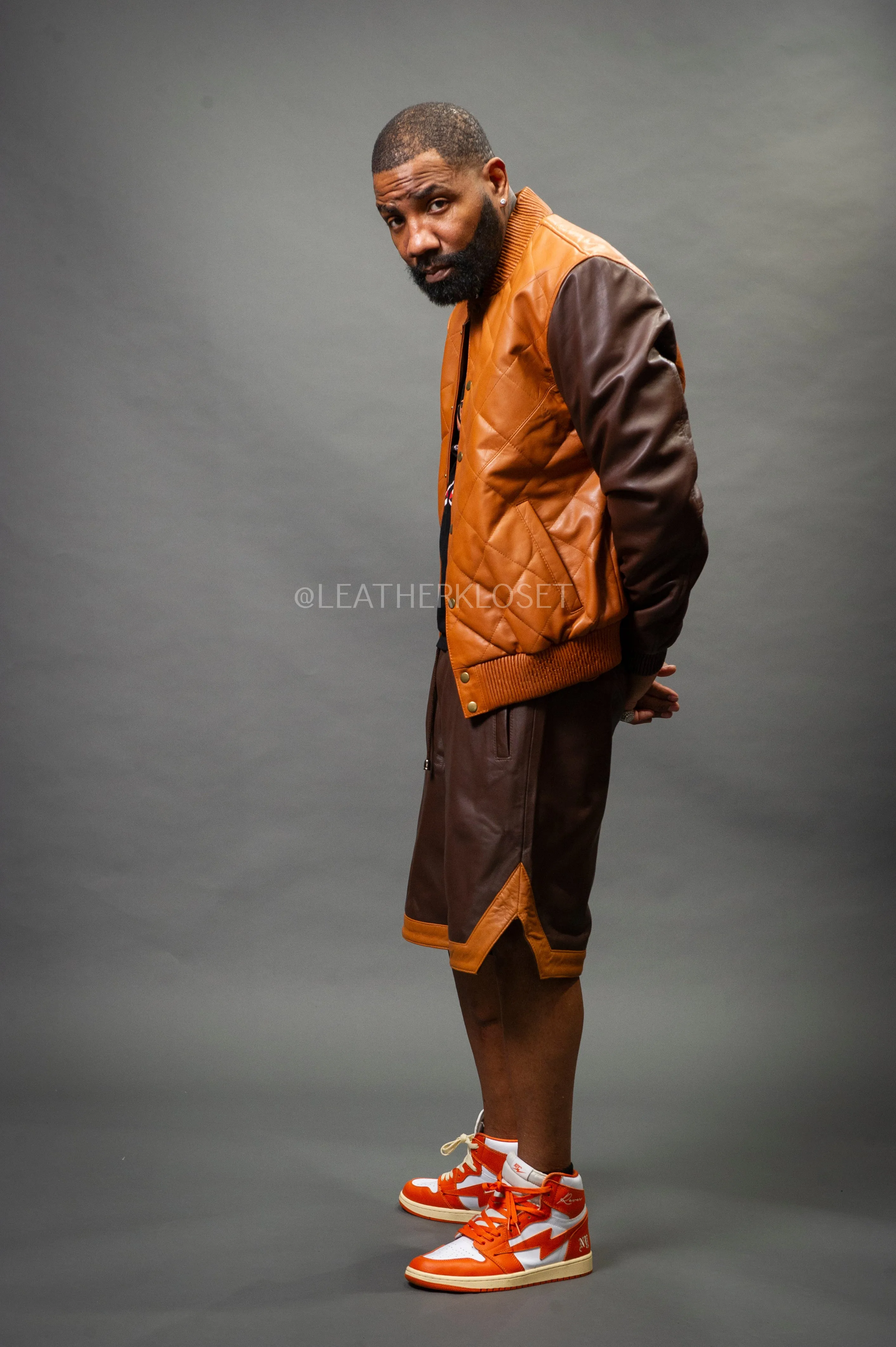 Men's Leather Adan Varsity Jacket With Shorts [Chocolate/Saddle]