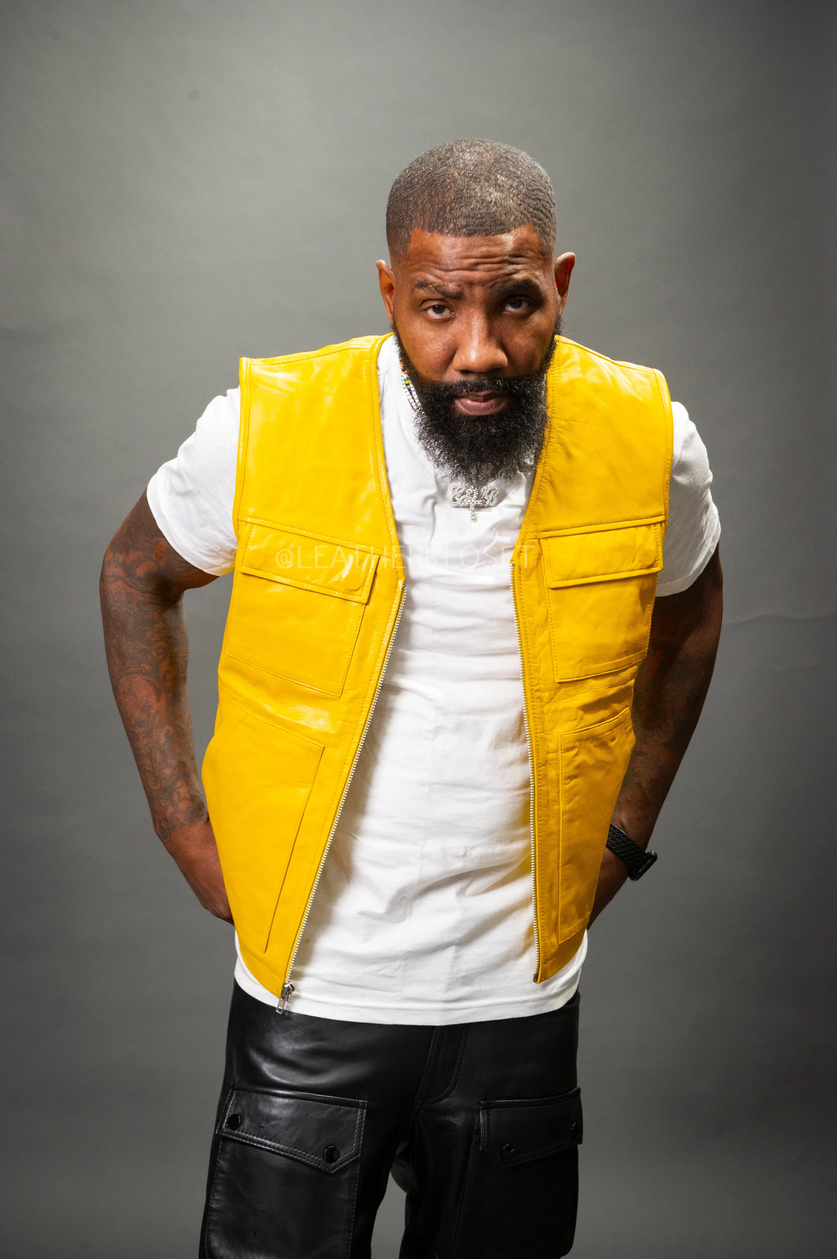 Men's Leather Brooklyn Vest [Yellow]