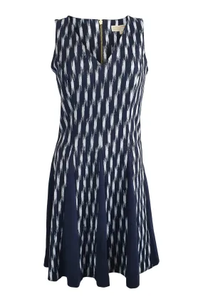 MICHAEL KORS Navy Blue Fit and Flare Abstract Print Sleeveless Dress (6)