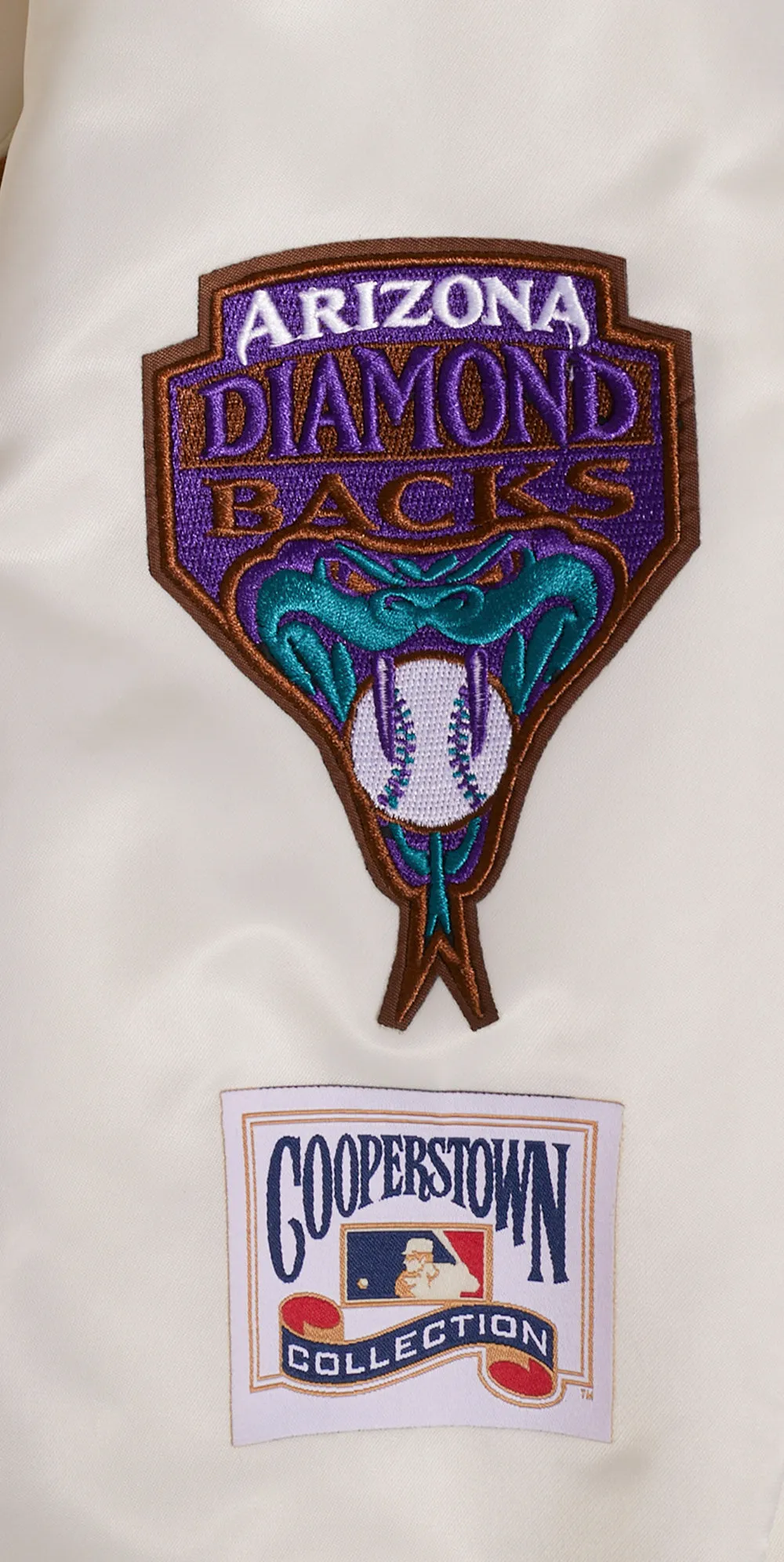 MLB ARIZONA DIAMONDBACKS RETRO CLASSIC WOMEN'S RIB SATIN JACKET (EGGSHELL/ PURPLE)