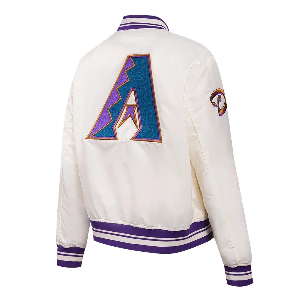 MLB ARIZONA DIAMONDBACKS RETRO CLASSIC WOMEN'S RIB SATIN JACKET (EGGSHELL/ PURPLE)