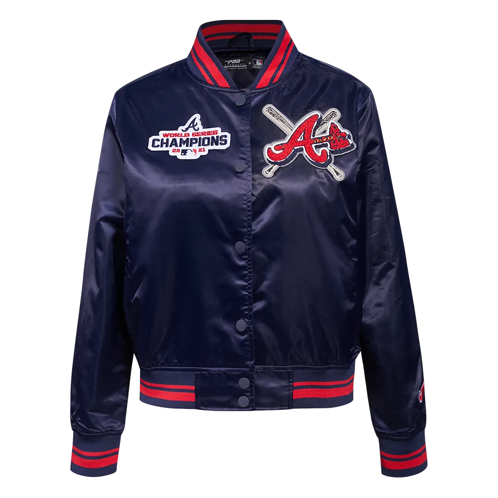 MLB ATLANTA BRAVES MASHUP WOMEN'S RIB SATIN JACKET (MIDNIGHT NAVY/RED/MIDNIGHT NAVY)