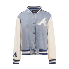 MLB ATLANTA BRAVES VARSITY BLUES WOMEN'S DENIM VARSITY JACKET (DENIM/LINEN)