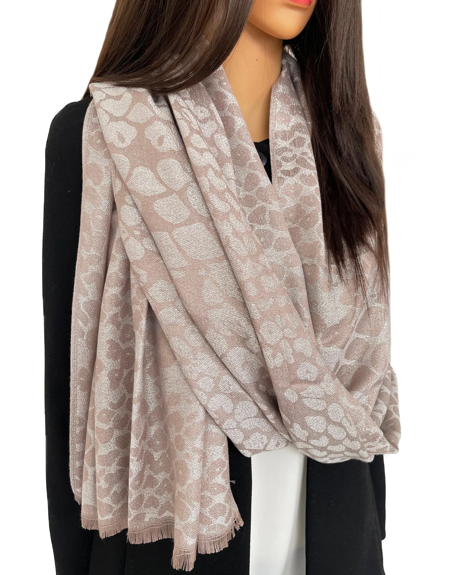 MOCHA SPARKLY METALLIC LEOPARD PRINT EVENING SHAWL SCARF