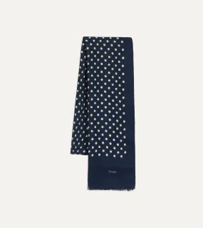 Navy Hand-Drawn Polka Dot Wool-Silk Scarf