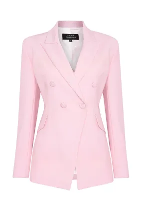 Pale Pink Wool Faille Double Breasted Blazer Jacket - Imogen