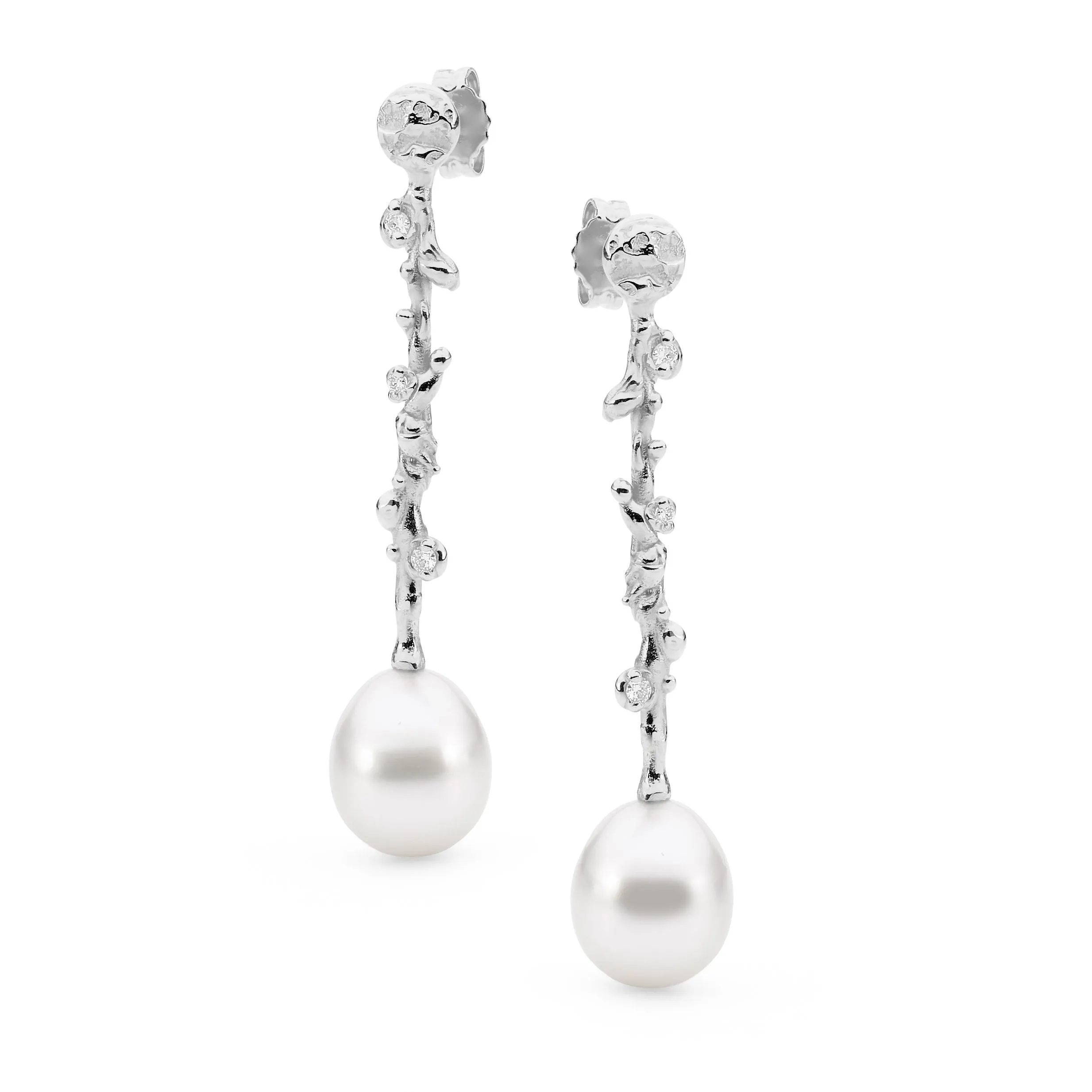 Pearl and Diamond Drop Earrings