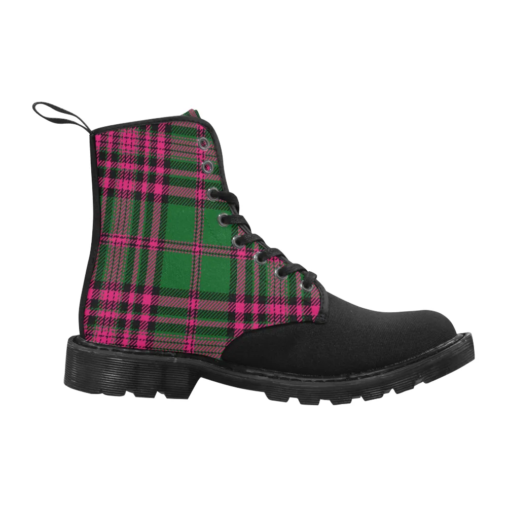 Pink Green Combat Boots - black