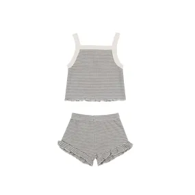 Quincy Mae Evie Tank   Shortie Set - Lagoon Micro Stripe