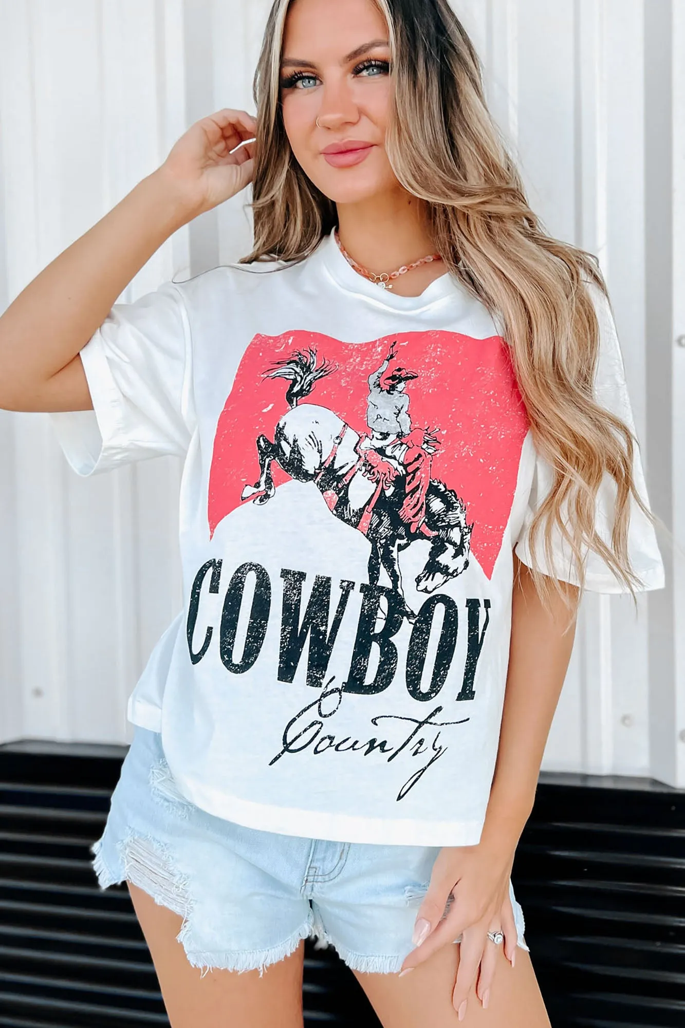 "Cowboy Country" Cropped Graphic Tee (Ivory)