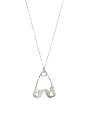 Safety Pin Heart Necklace | Silver