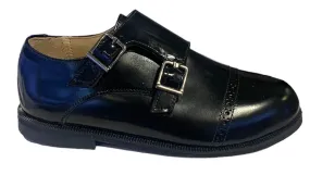 Shawn & Jeffery Boys Black Mocasino Double Buckle Velcro Dress Shoe