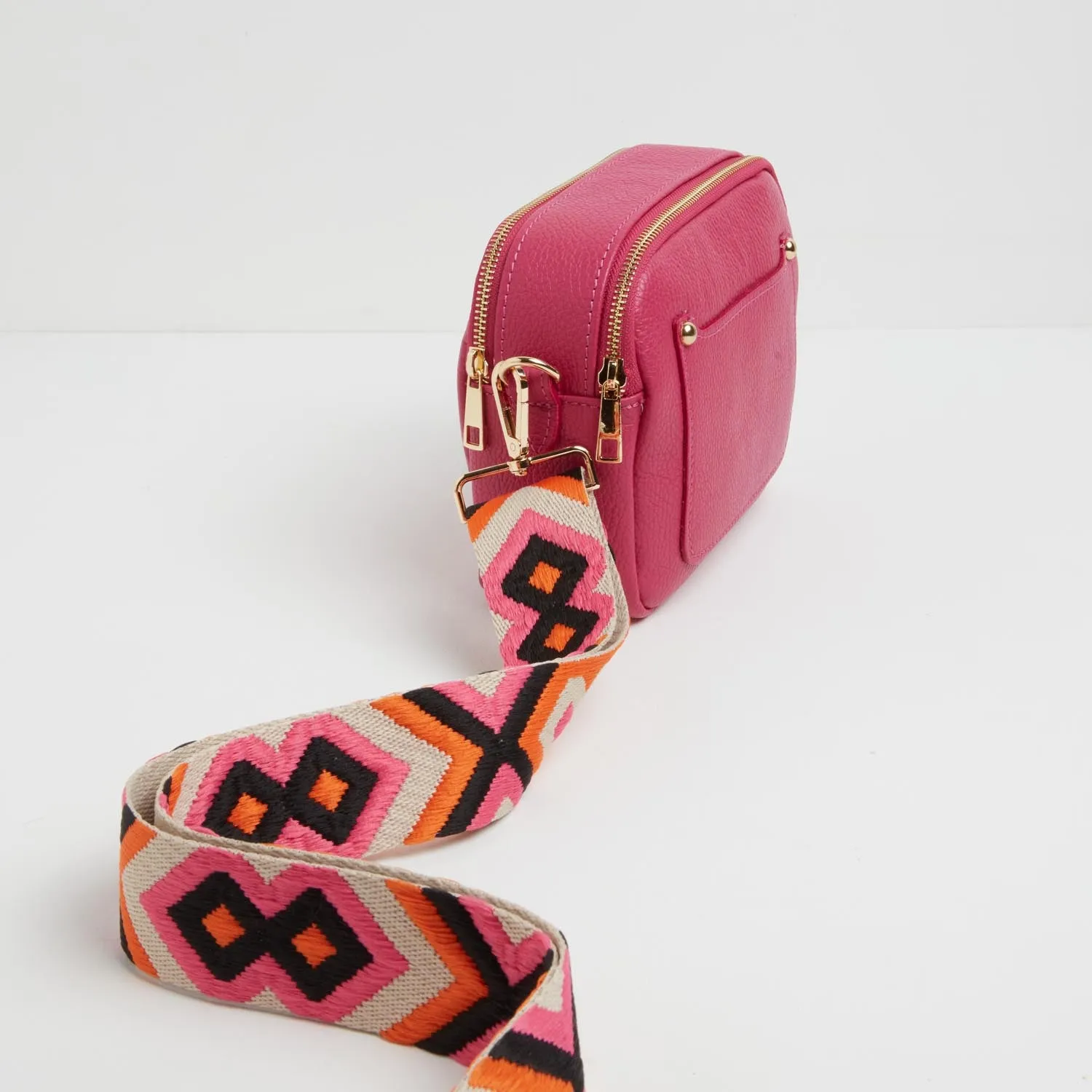 Sienna Crossbody Bag in Fuchsia Pink with Pink and Orange Bohemian Strap