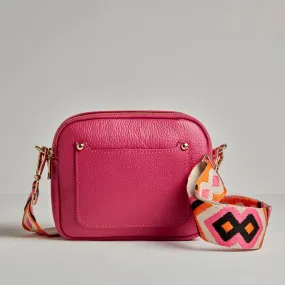 Sienna Crossbody Bag in Fuchsia Pink with Pink and Orange Bohemian Strap