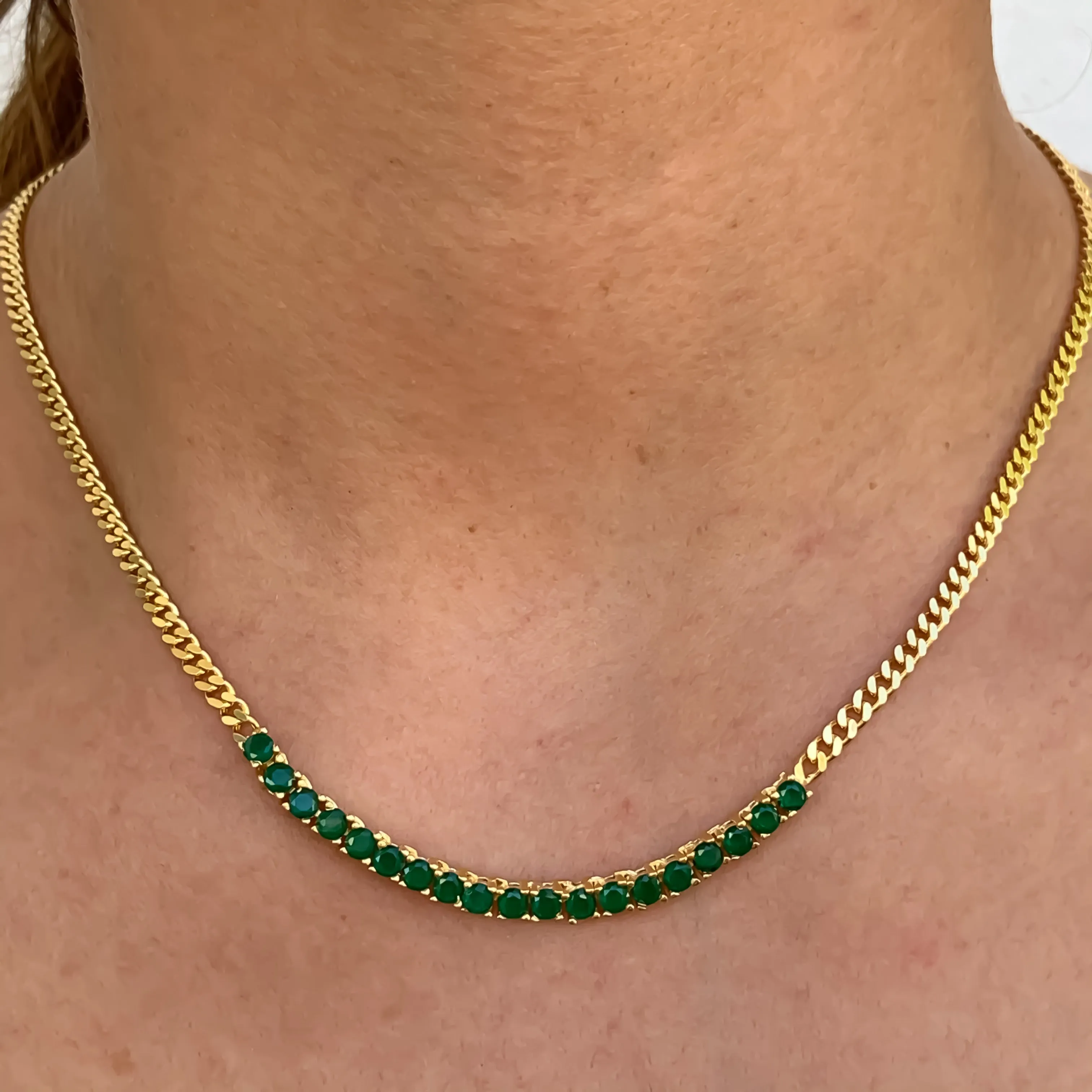 Silver gold plated tennis style emerald link necklace