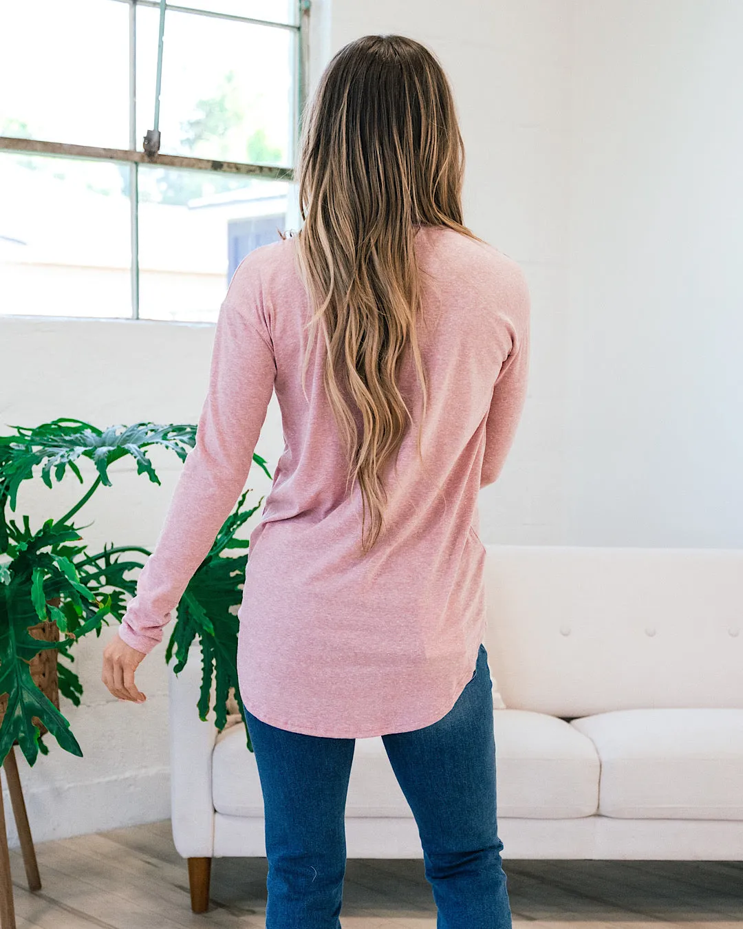 Slub Knit Long Sleeve Top - Rose