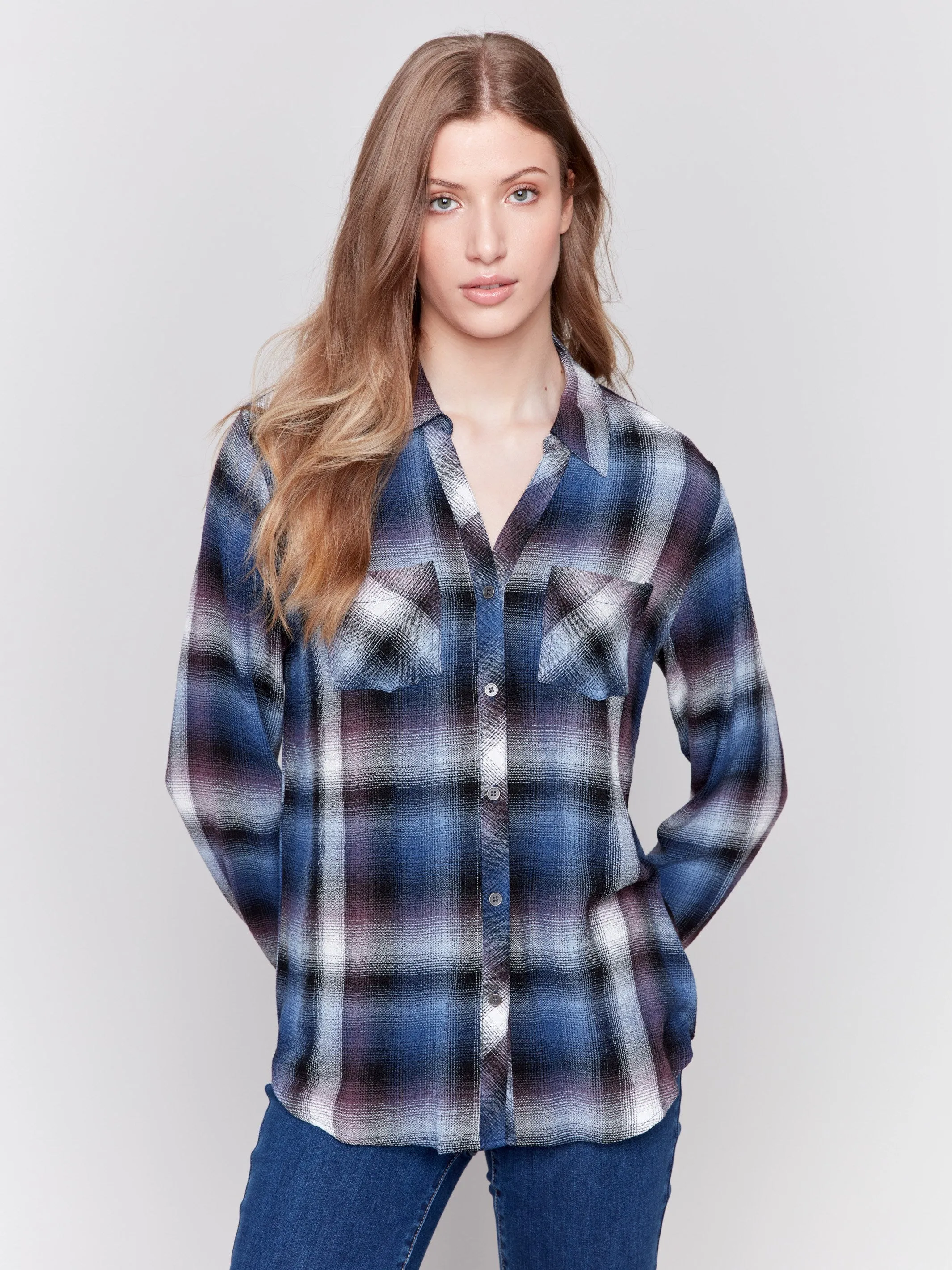 Soft Plaid Button-Down Shirt - Frost