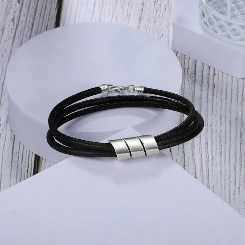 Stainless Steel Leather Bracelet For Men