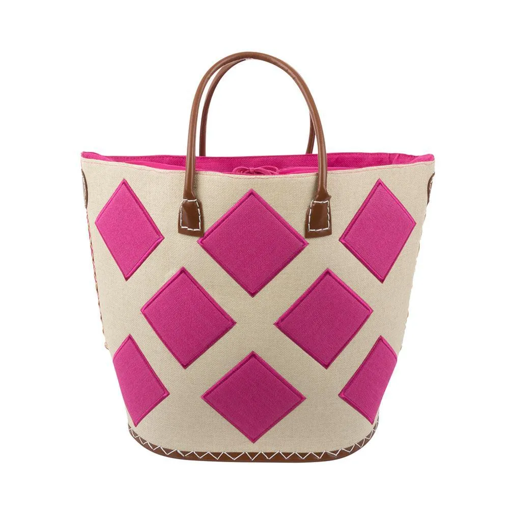 Straw Diamond Tote Bag