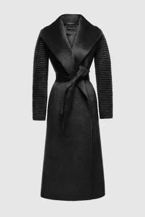 Suri Alpaca Long Shawl Collar Wrap Coat with Ribbed Sleeves