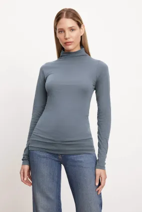 TALISIA GAUZY WHISPER FITTED MOCK NECK TEE